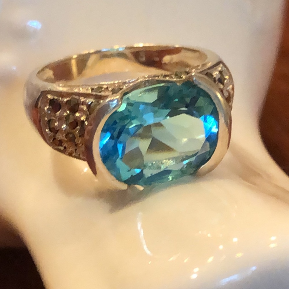 925 Silver and Blue Topaz cocktail ring